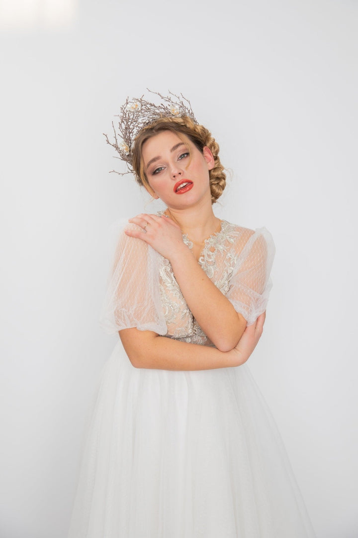 Woodland Bridal Crown: Fairytale Forest Wedding Headpiece – handmade floral hair accessory by magaela