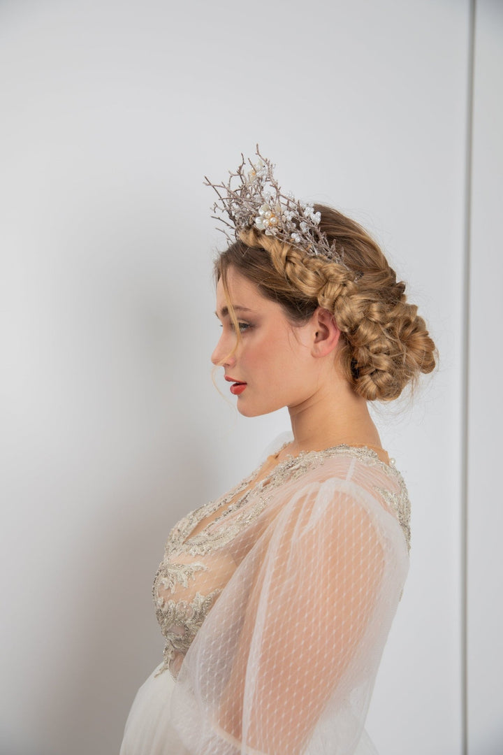 Woodland Bridal Crown: Fairytale Forest Wedding Headpiece – handmade floral hair accessory by magaela