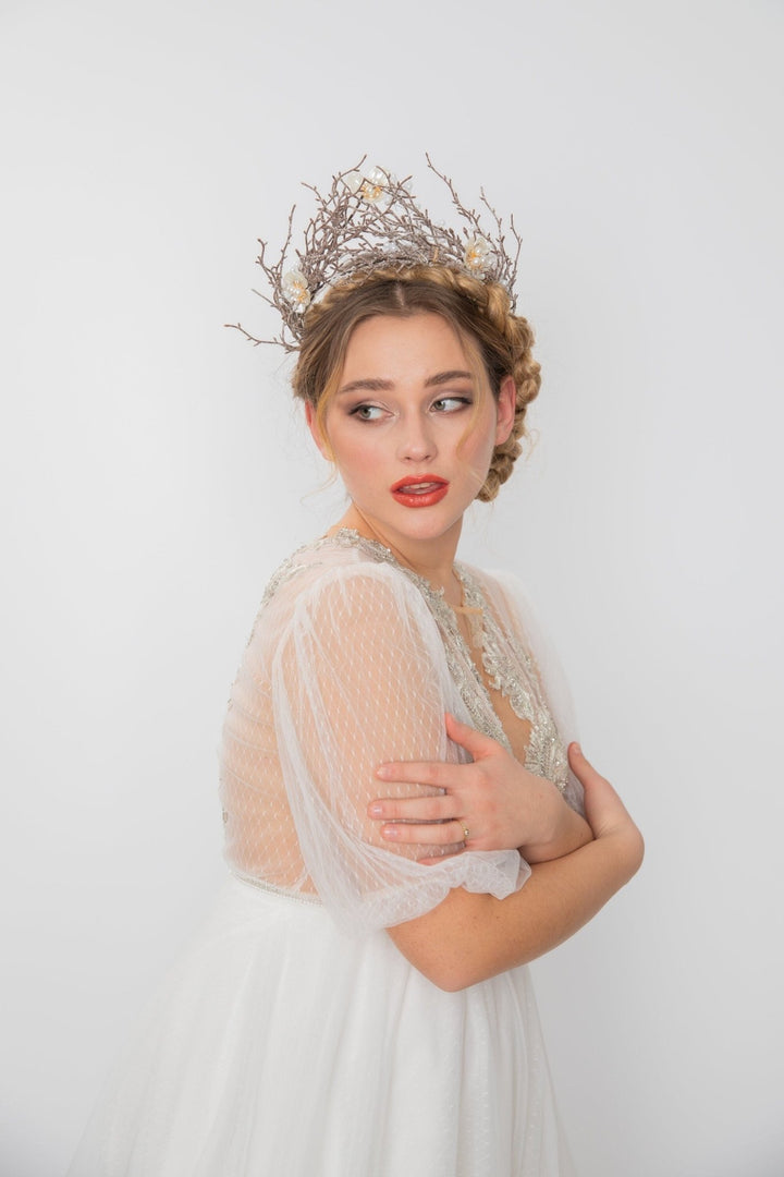 Woodland Bridal Crown: Fairytale Forest Wedding Headpiece – handmade floral hair accessory by magaela