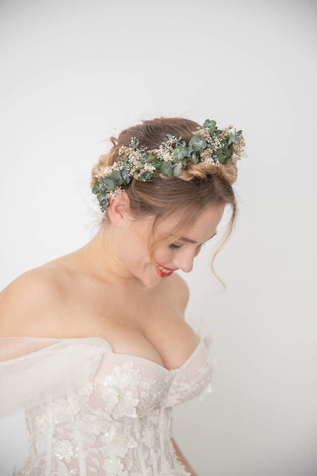 Eucalyptus Bridal Crown: Boho Greenery Flower Hair Wreath – handmade floral hair accessory by magaela