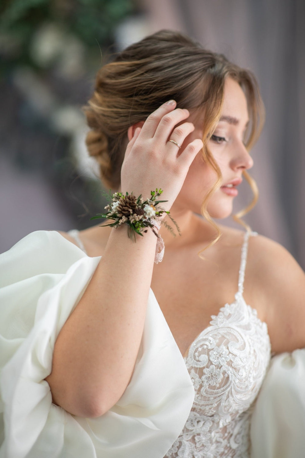 Woodland Wedding Bracelet: Pine Cone Flower Bridal Jewelry – handmade floral hair accessory by magaela
