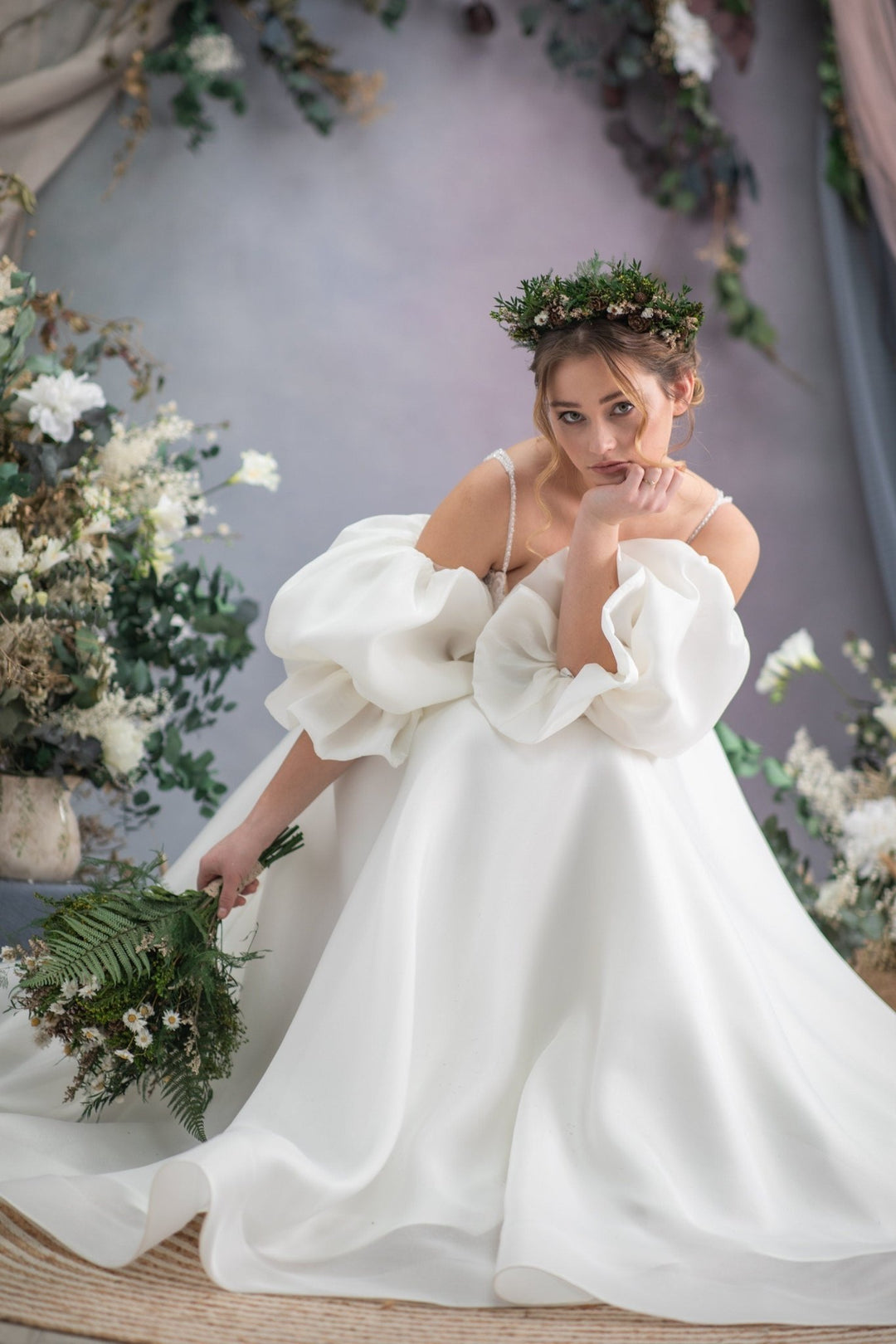 Woodland Bridal Bouquet: Preserved Ferns & Pine Cones – handmade floral hair accessory by magaela