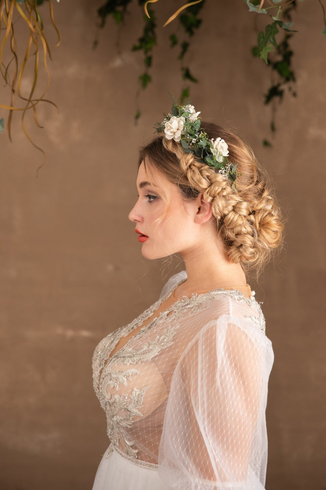 Bridal Flower Crown: Eucalyptus & White Flowers, Boho Wedding Headpiece – handmade floral hair accessory by magaela