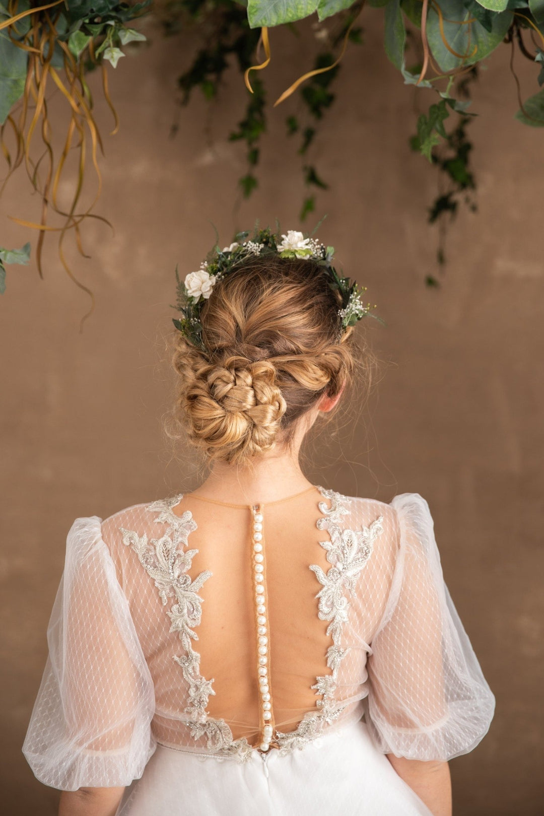 Bridal Flower Crown: Eucalyptus & White Flowers, Boho Wedding Headpiece – handmade floral hair accessory by magaela