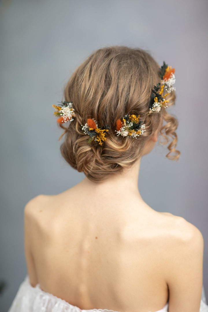Terracotta Flower Hairpins: Autumn Wedding Bridal Hair Accessory – handmade floral hair accessory by magaela