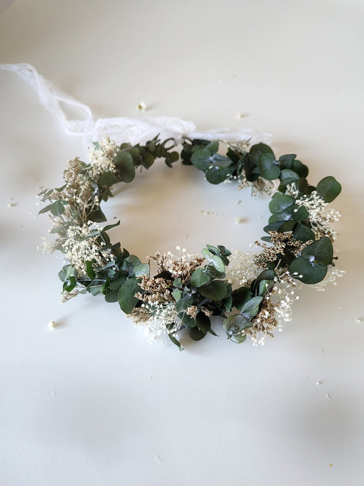 Eucalyptus Bridal Crown: Boho Greenery Flower Hair Wreath – handmade floral hair accessory by magaela