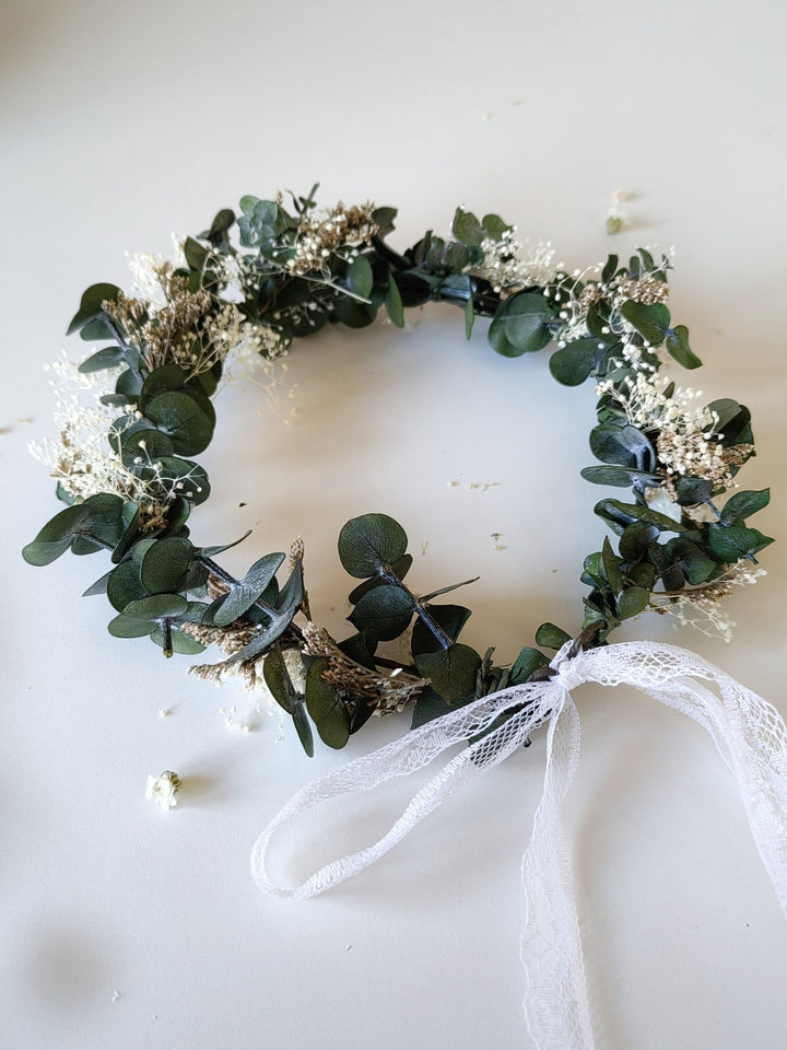 Eucalyptus Bridal Crown: Boho Greenery Flower Hair Wreath – handmade floral hair accessory by magaela