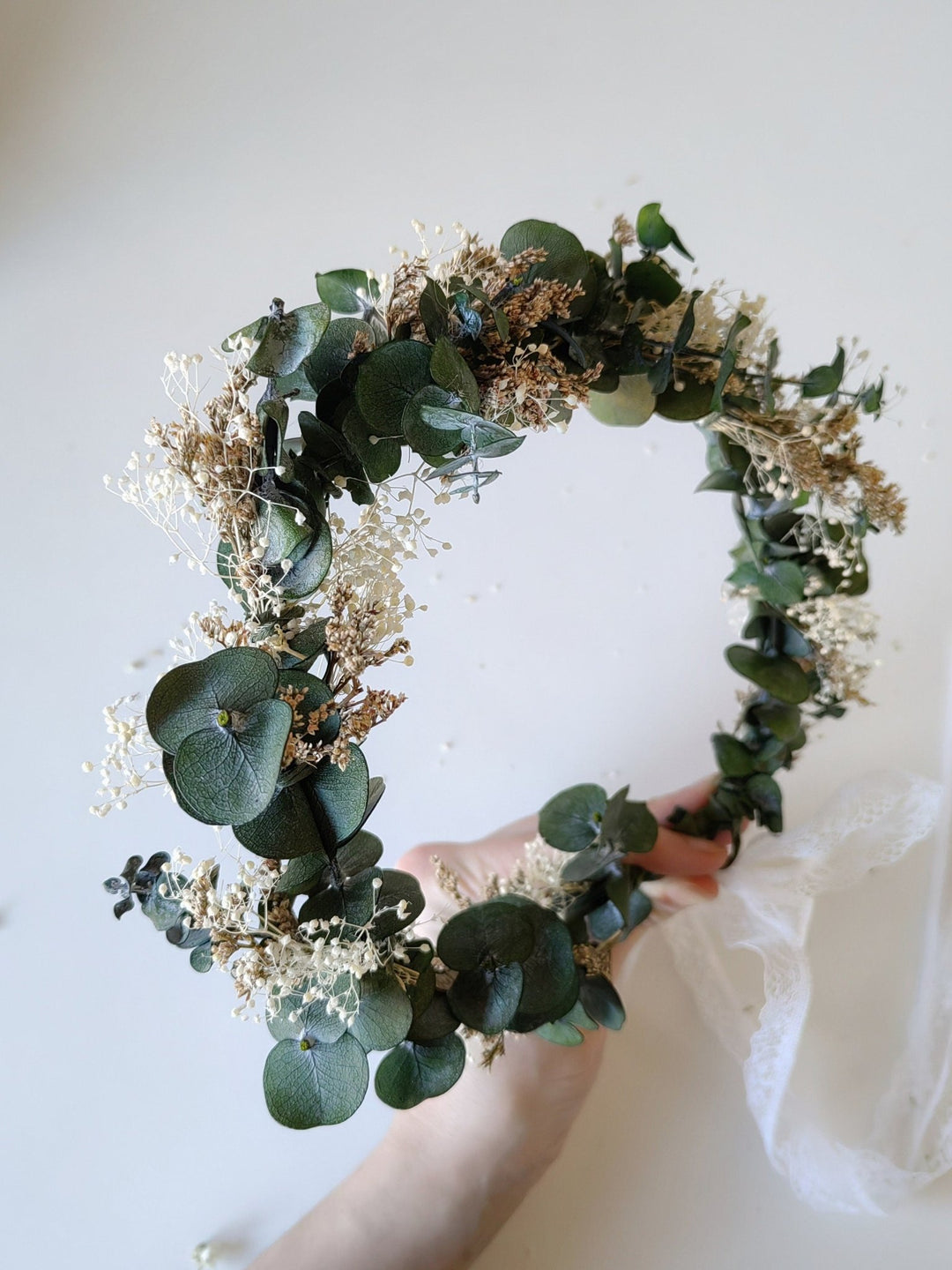 Eucalyptus Bridal Crown: Boho Greenery Flower Hair Wreath – handmade floral hair accessory by magaela