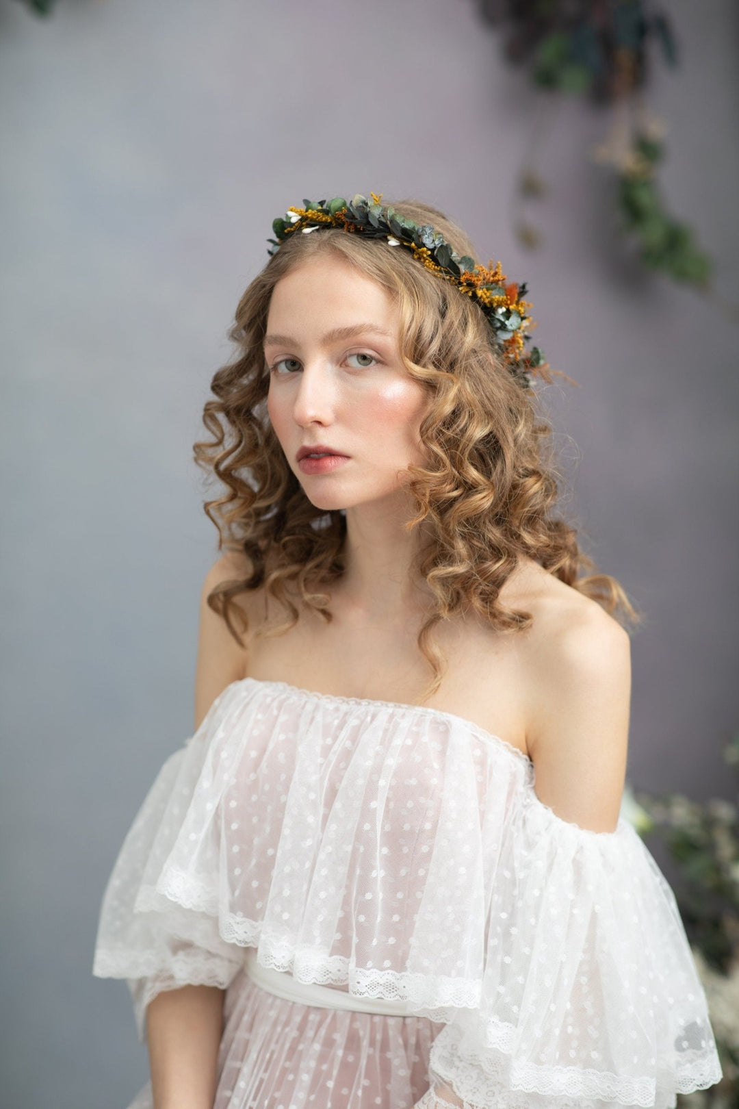 Boho Terracotta Wedding Flower Crown with Hair Comb – handmade floral hair accessory by magaela