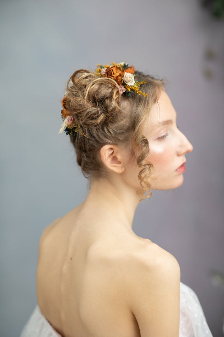 Terracotta Flower Hair Comb: Bohemian Wedding Bridal Hair Accessory – handmade floral hair accessory by magaela
