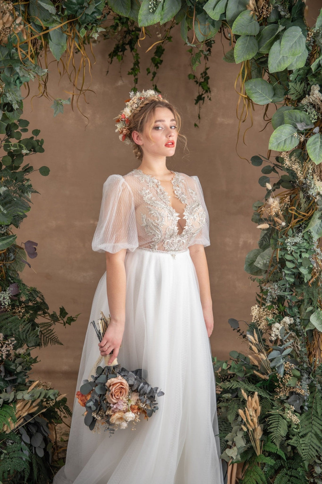 Rustic Orange Bridal Bouquet: Boho Summer Wedding Flowers – handmade floral hair accessory by magaela