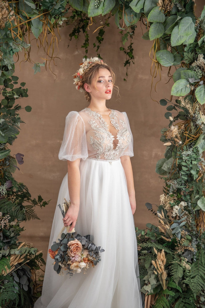 Rustic Orange Bridal Bouquet: Boho Summer Wedding Flowers – handmade floral hair accessory by magaela