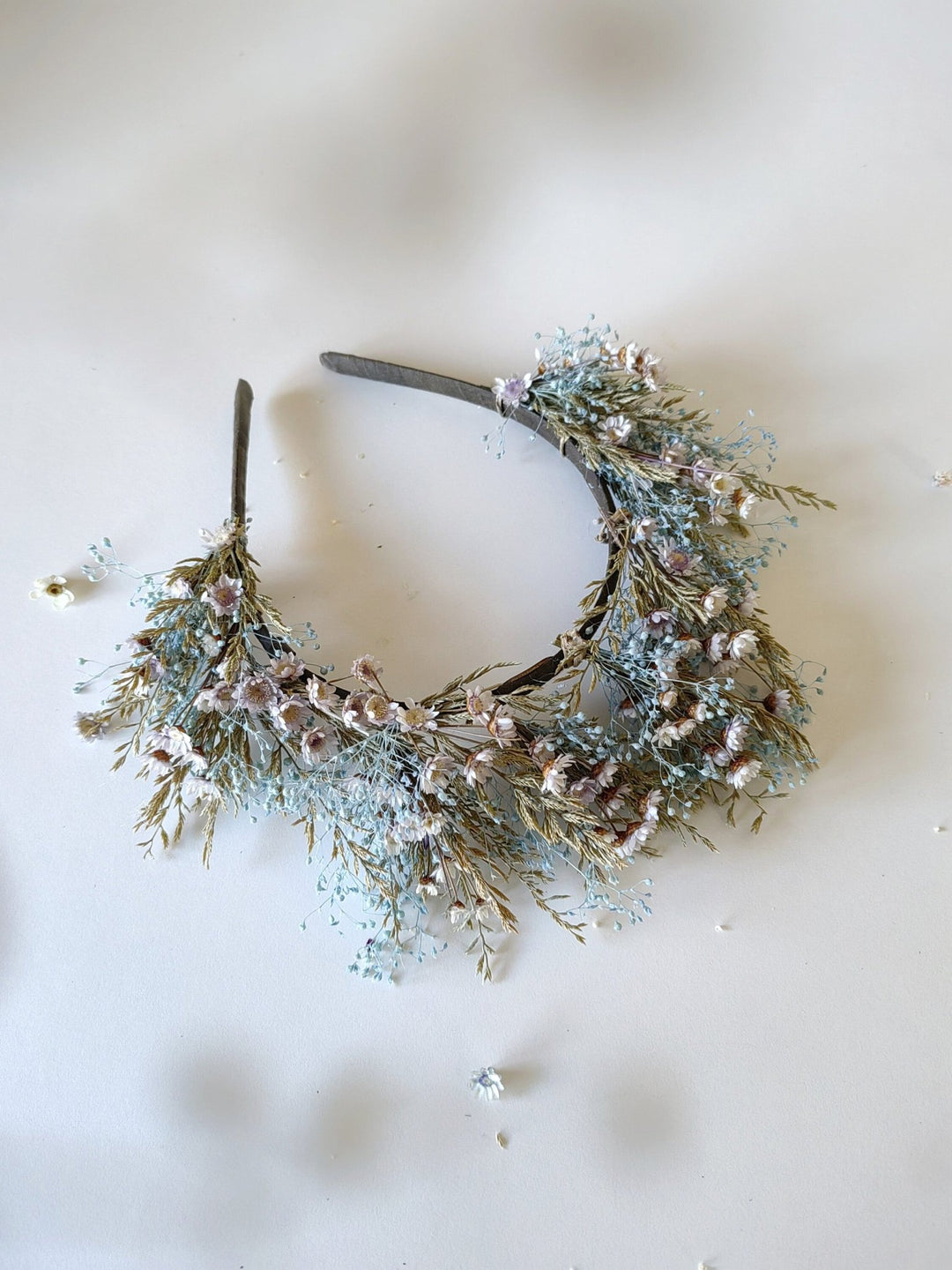 Baby Blue Preserved Flower Crown: Fairy Bridal Headpiece – handmade floral hair accessory by magaela