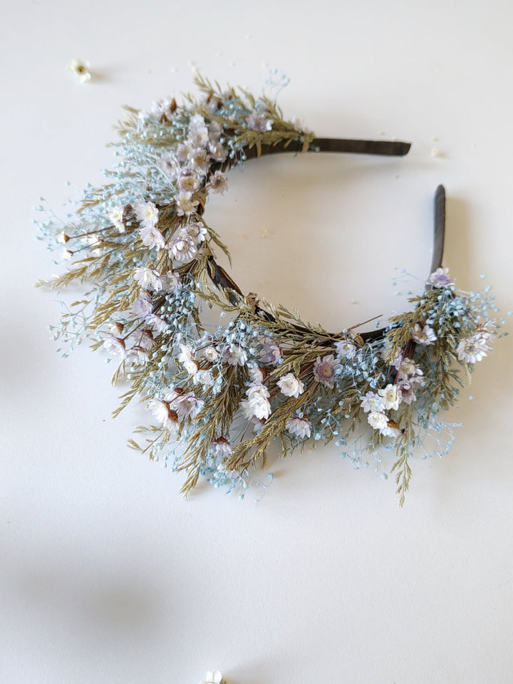 Baby Blue Preserved Flower Crown: Fairy Bridal Headpiece – handmade floral hair accessory by magaela