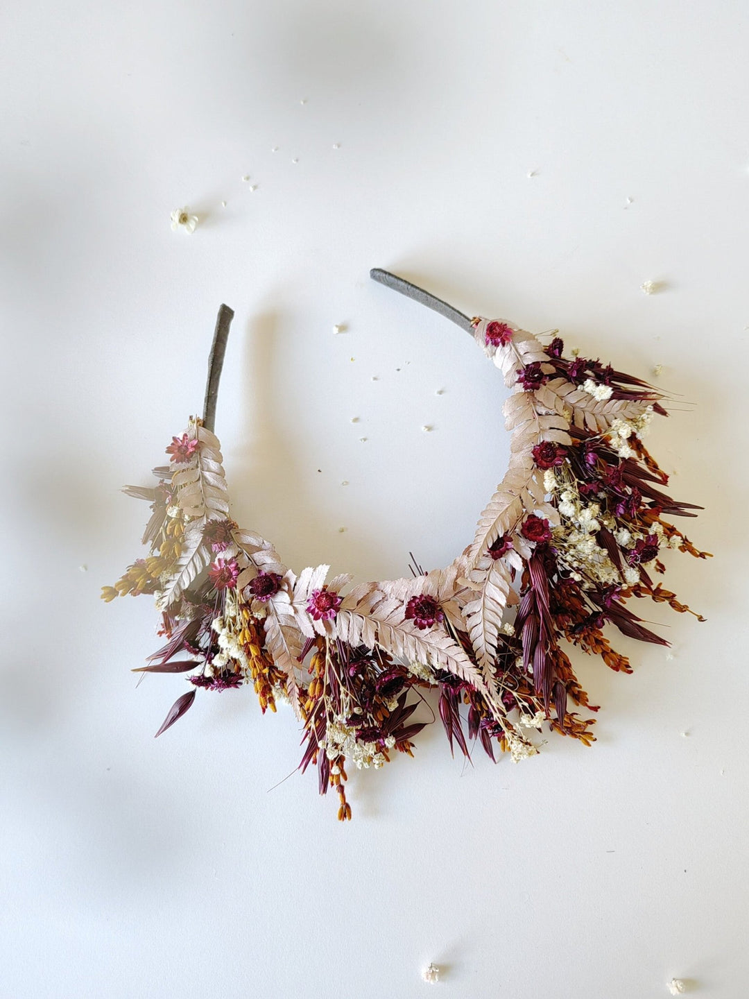 Burgundy Preserved Flower Crown: Boho Bridal Headpiece – handmade floral hair accessory by magaela