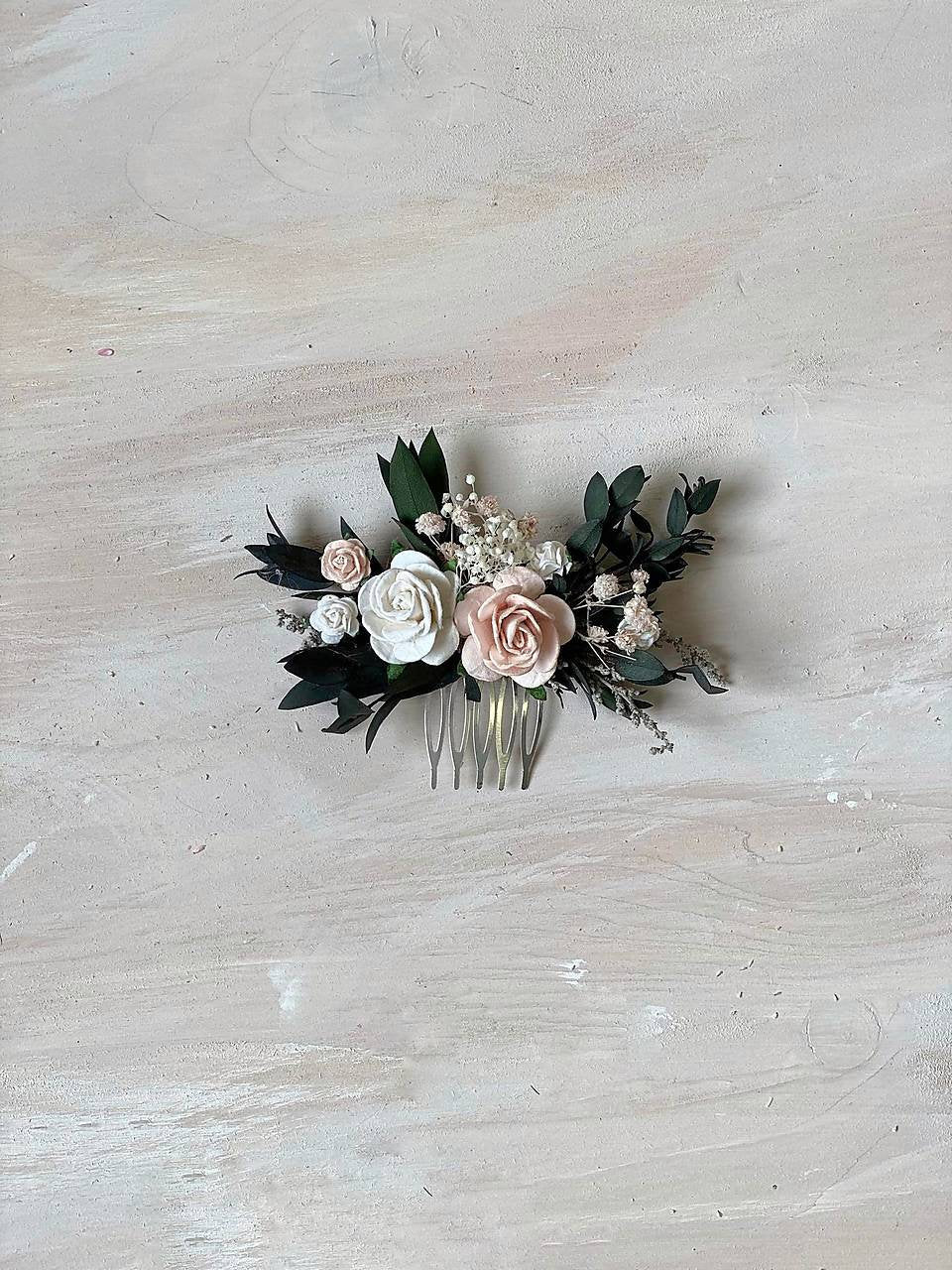 Blush Rose Hair Comb: Romantic Wedding Flower Hairpiece – handmade floral hair accessory by magaela