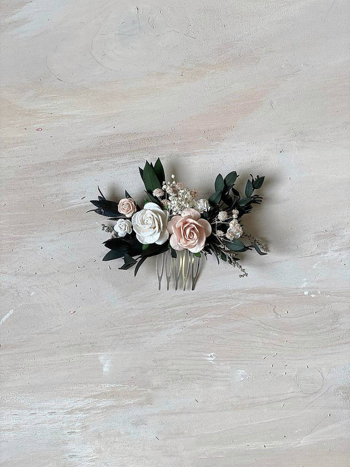 Blush Rose Hair Comb: Romantic Wedding Flower Hairpiece – handmade floral hair accessory by magaela