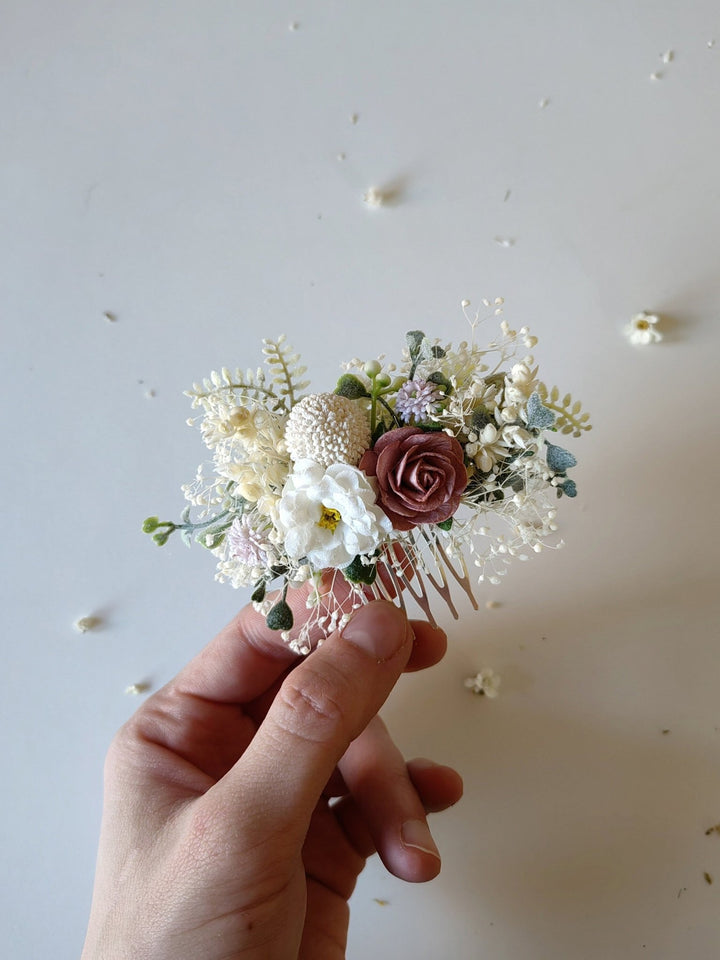 Blush Rose Flower Hair Comb: Romantic Wedding Cottagecore Accessory – handmade floral hair accessory by magaela