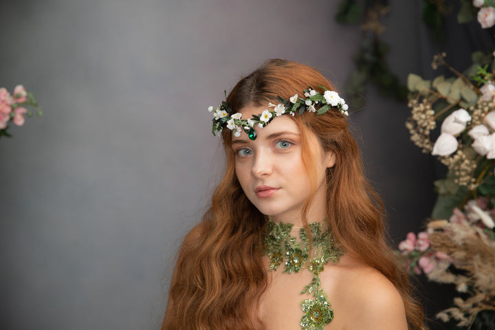 Greenery Flower Tiara: Elven Bridal Crown, Woodland Wedding – handmade floral hair accessory by magaela