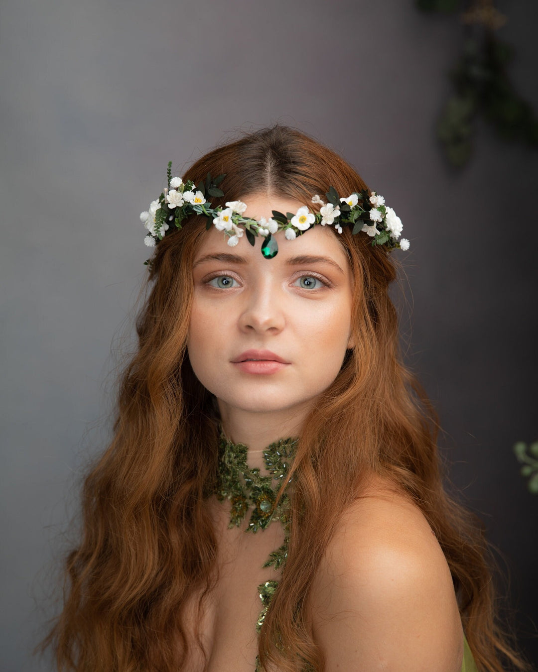 Greenery Flower Tiara: Elven Bridal Crown, Woodland Wedding – handmade floral hair accessory by magaela