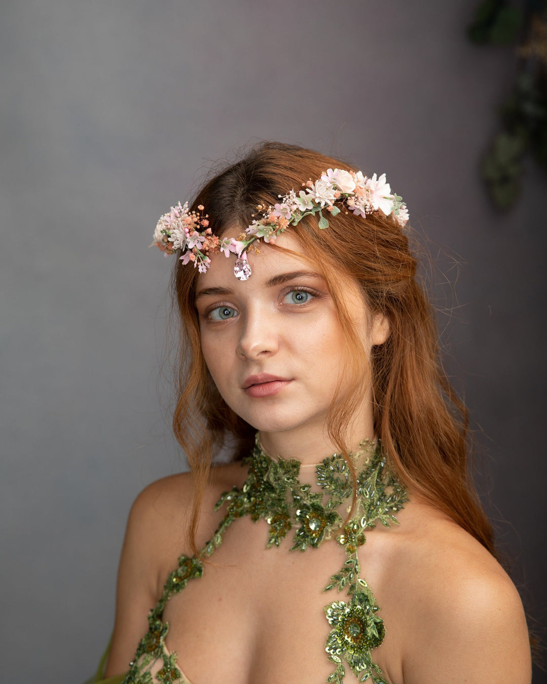 Romantic Pink Flower Elf Crown: Elven Wedding Tiara – handmade floral hair accessory by magaela