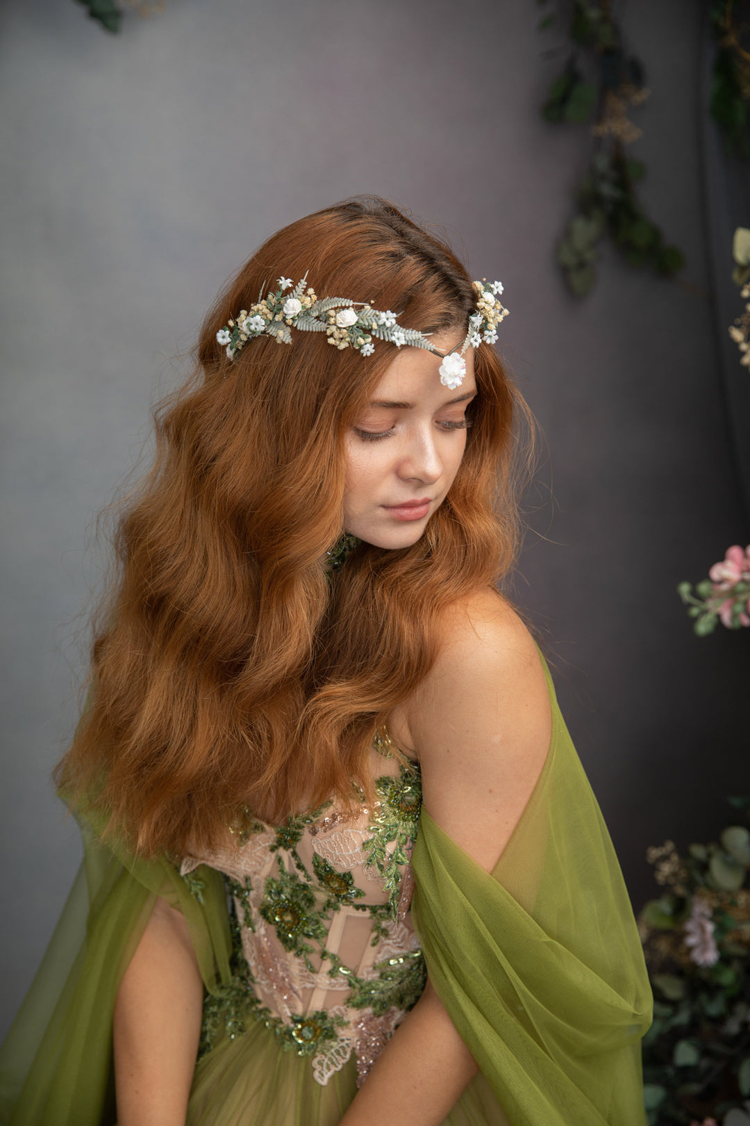 Romantic Wedding Tiara: White Ivory Flower Crown, Renaissance Festival – handmade floral hair accessory by magaela