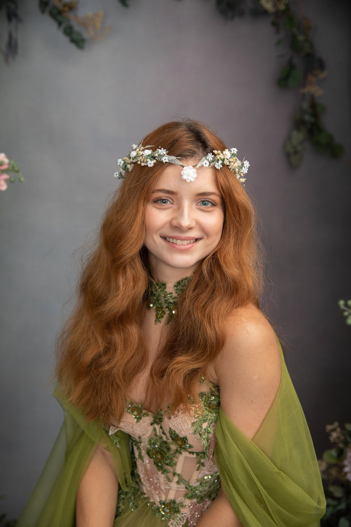 Romantic Wedding Tiara: White Ivory Flower Crown, Renaissance Festival – handmade floral hair accessory by magaela
