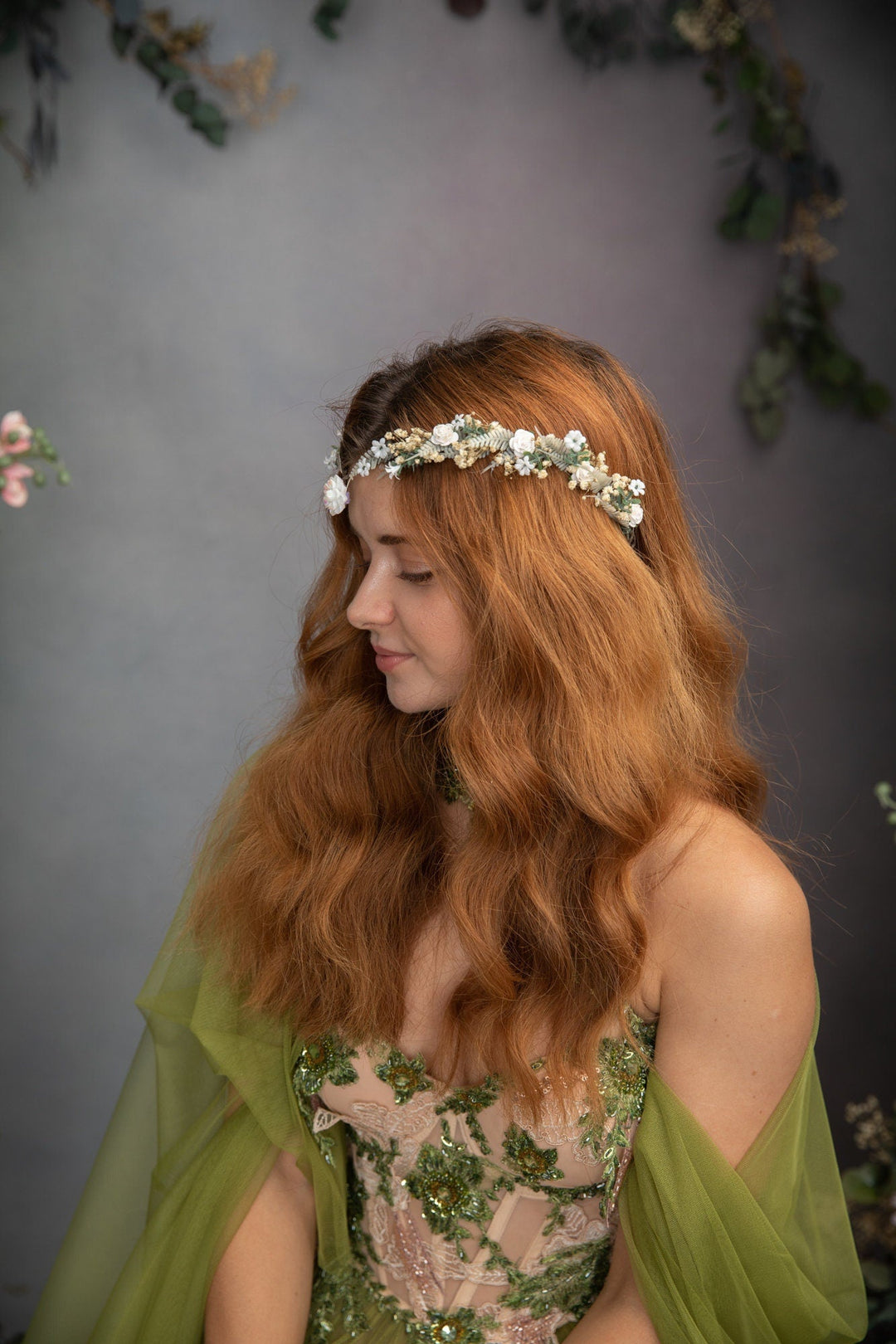 Romantic Wedding Tiara: White Ivory Flower Crown, Renaissance Festival – handmade floral hair accessory by magaela