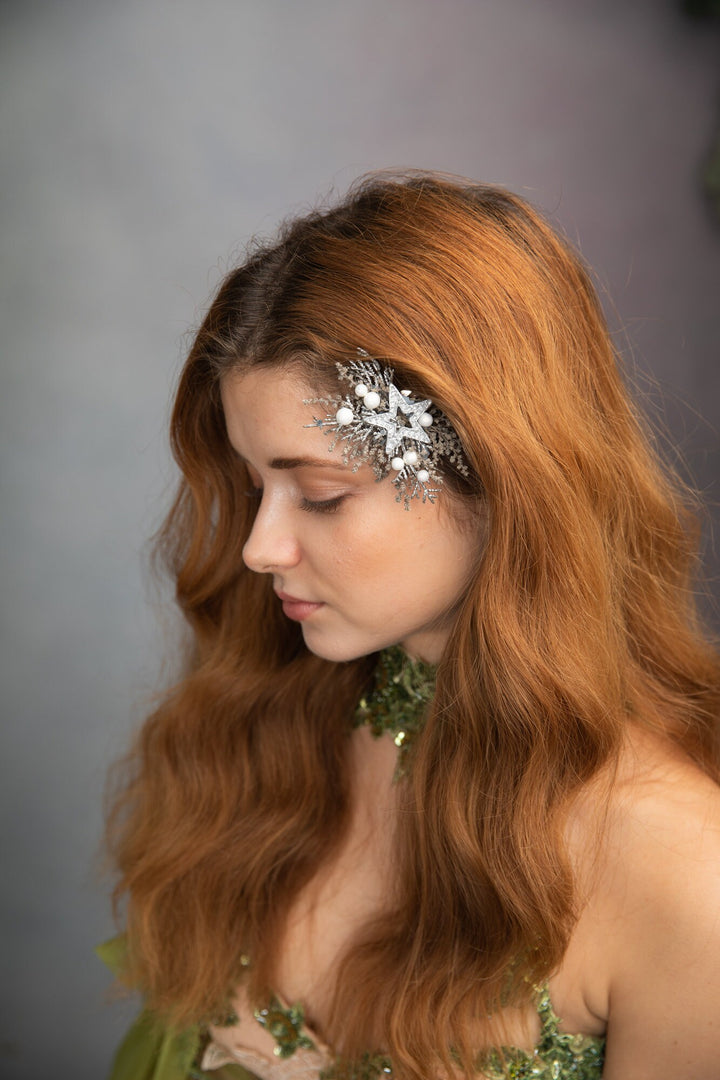 Christmas Star Flower Hair Clip: Winter Gingerbread Accessory – handmade floral hair accessory by magaela