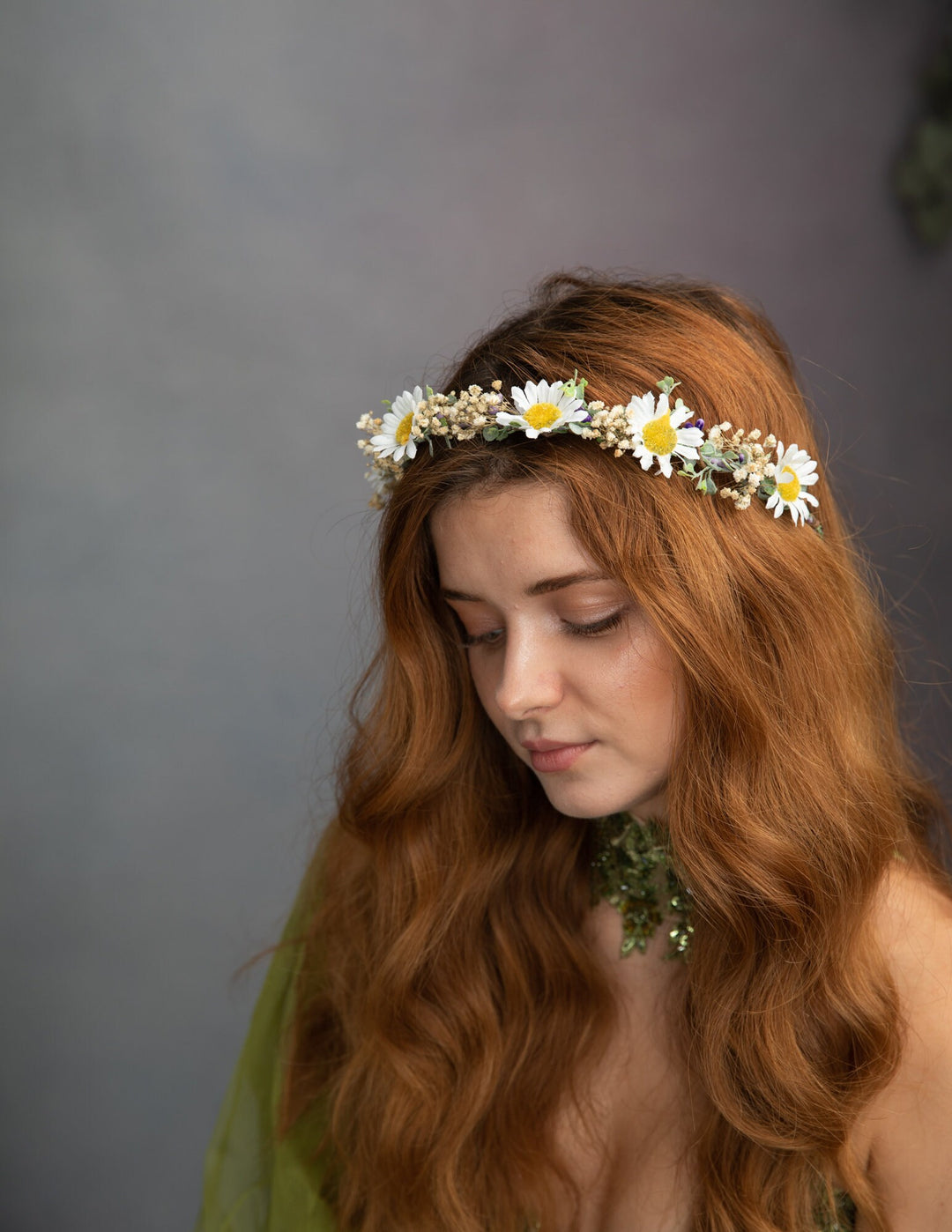 Daisy Flower Bridal Crown: Meadow Wedding Hair Wreath – handmade floral hair accessory by magaela