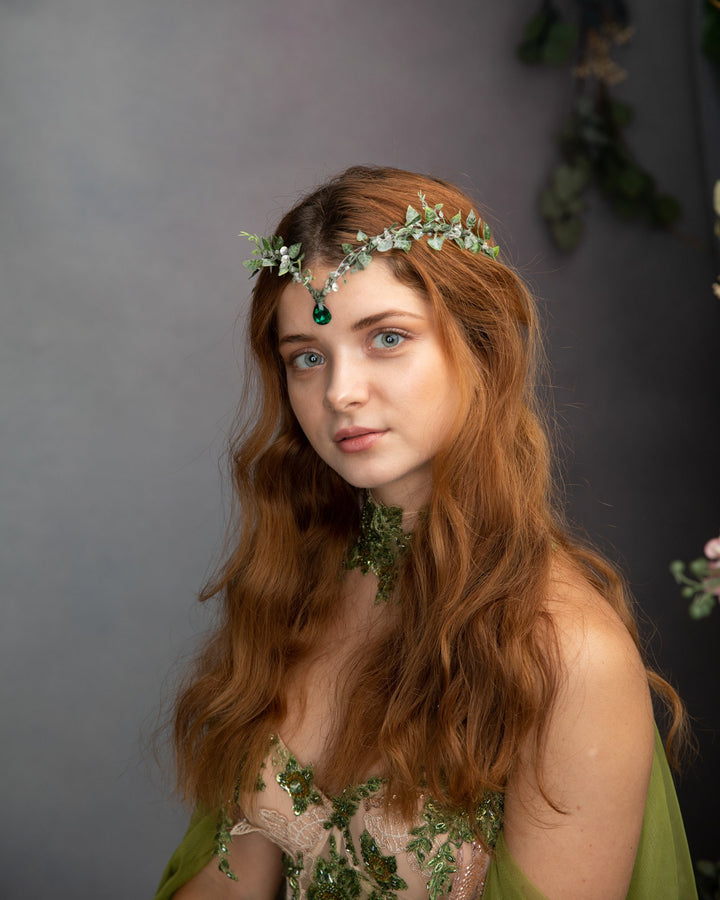 Greenery Elf Wedding Tiara – Fairytale Bridal Headpiece, Fantasy Elven Crown – handmade floral hair accessory by magaela