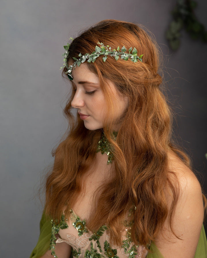Greenery Elf Wedding Tiara – Fairytale Bridal Headpiece, Fantasy Elven Crown – handmade floral hair accessory by magaela