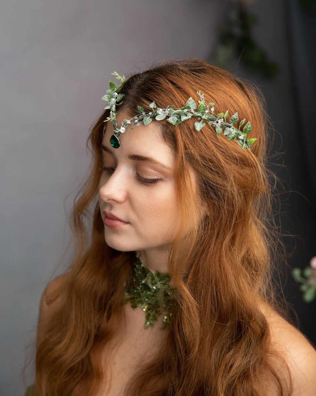 Greenery Elf Wedding Tiara – Fairytale Bridal Headpiece, Fantasy Elven Crown – handmade floral hair accessory by magaela