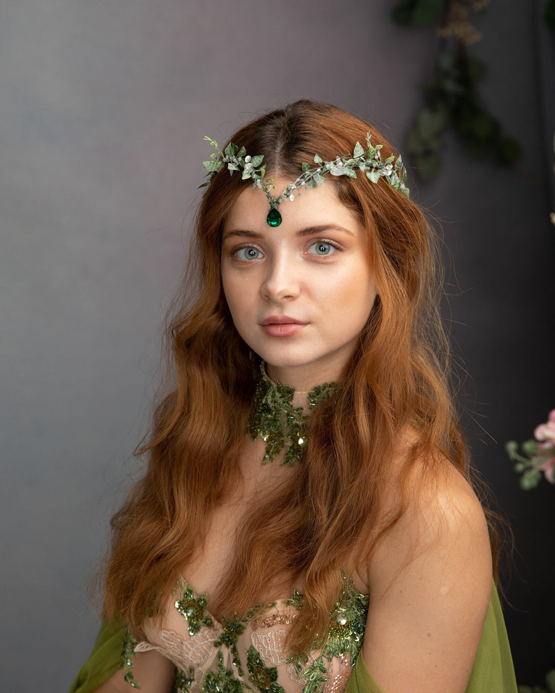 Greenery Elf Wedding Tiara – Fairytale Bridal Headpiece, Fantasy Elven Crown – handmade floral hair accessory by magaela