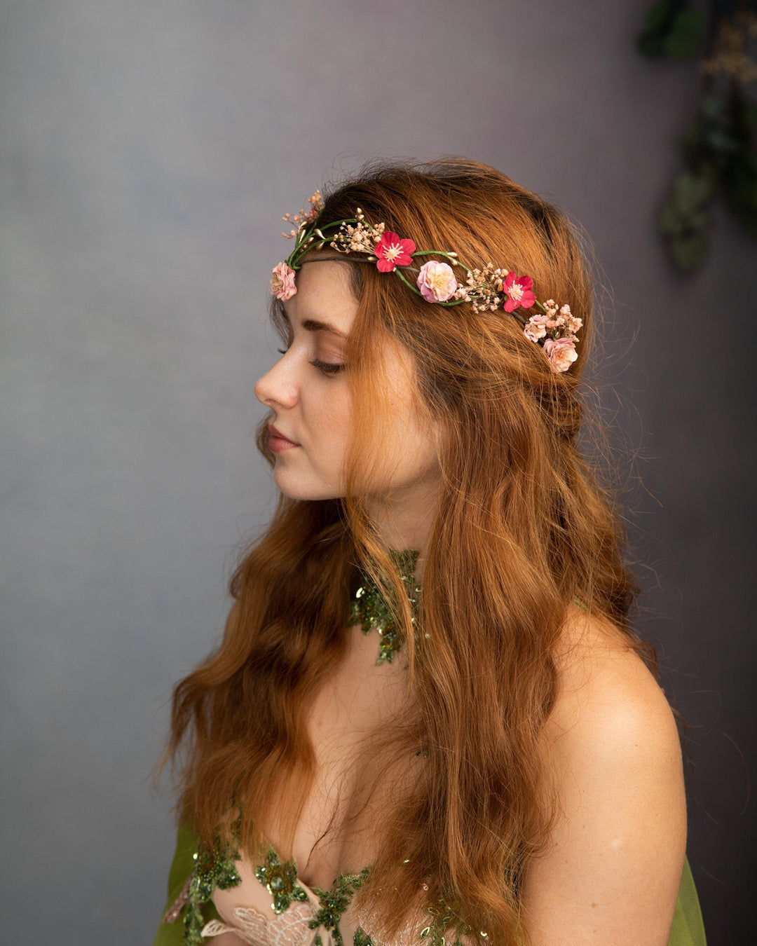 Floral Elven Bridal Crown: Fairytale Wedding Tiara – handmade floral hair accessory by magaela