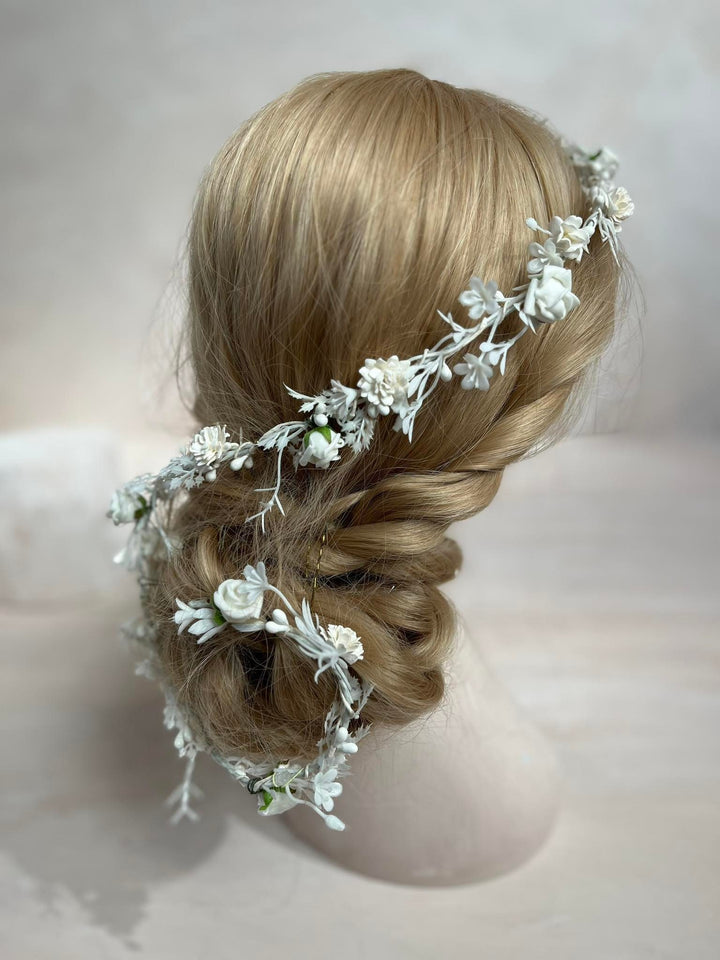 First Communion Flower Hair Garland: Handmade White Floral Vine – handmade floral hair accessory by magaela