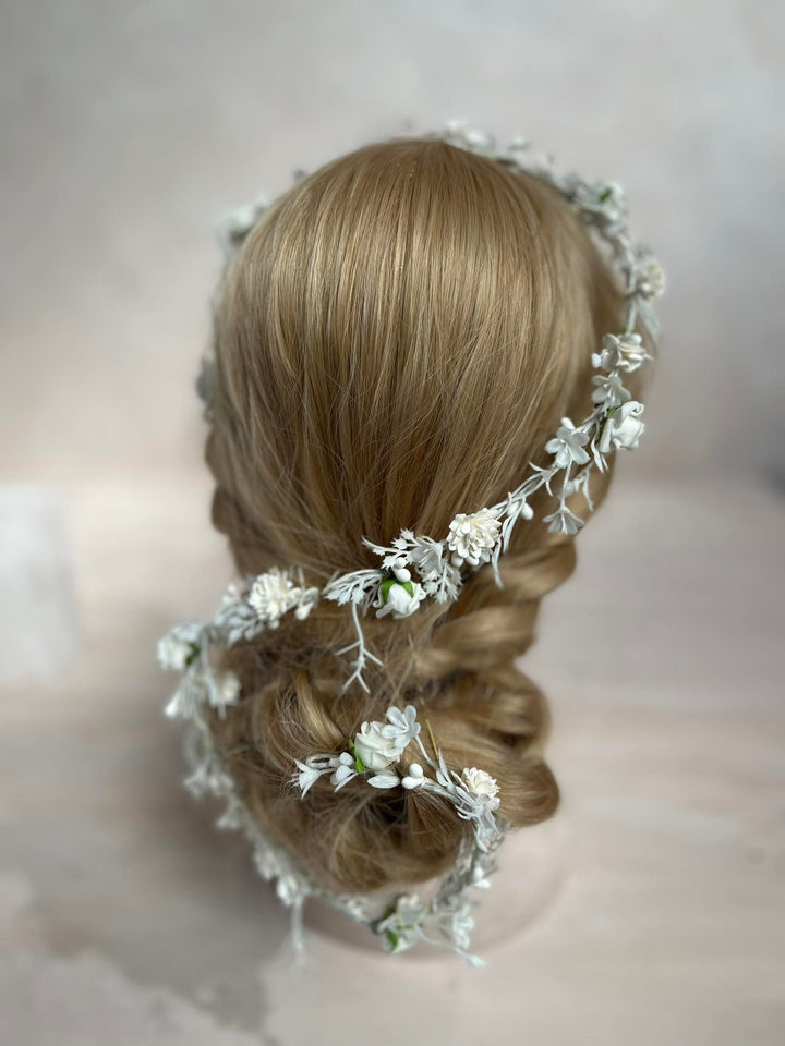 First Communion Flower Hair Garland: Handmade White Floral Vine – handmade floral hair accessory by magaela