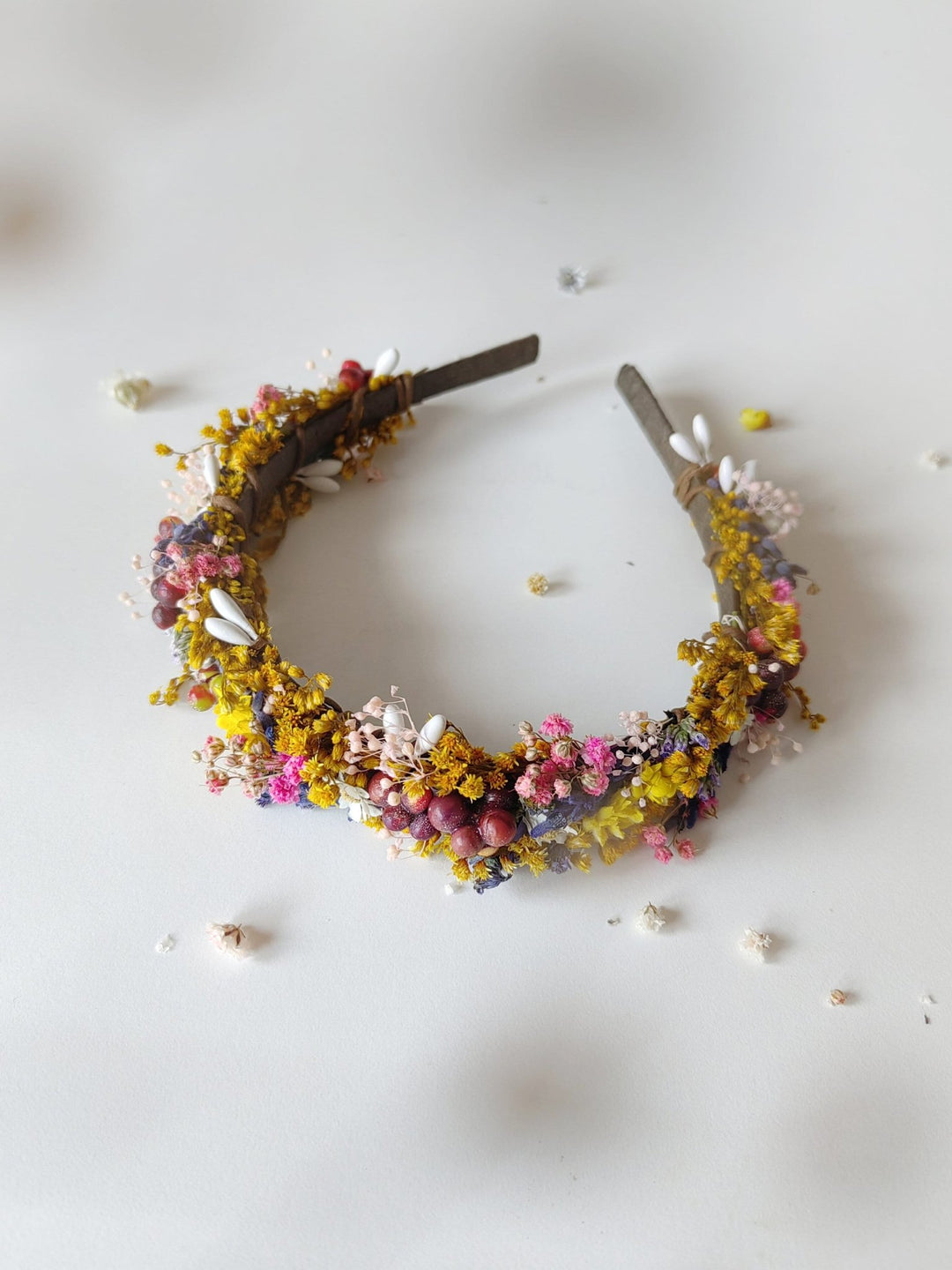 Dried Flower Bridal Headband: Natural Wedding Hair Piece – handmade floral hair accessory by magaela