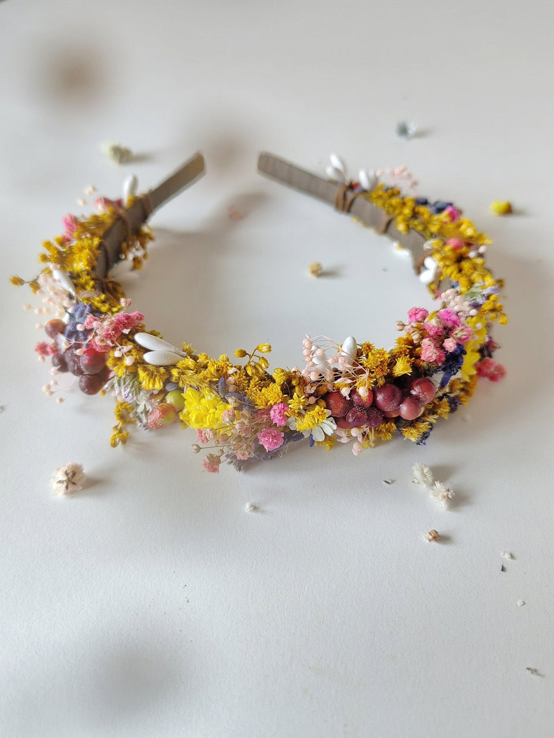 Dried Flower Bridal Headband: Natural Wedding Hair Piece – handmade floral hair accessory by magaela