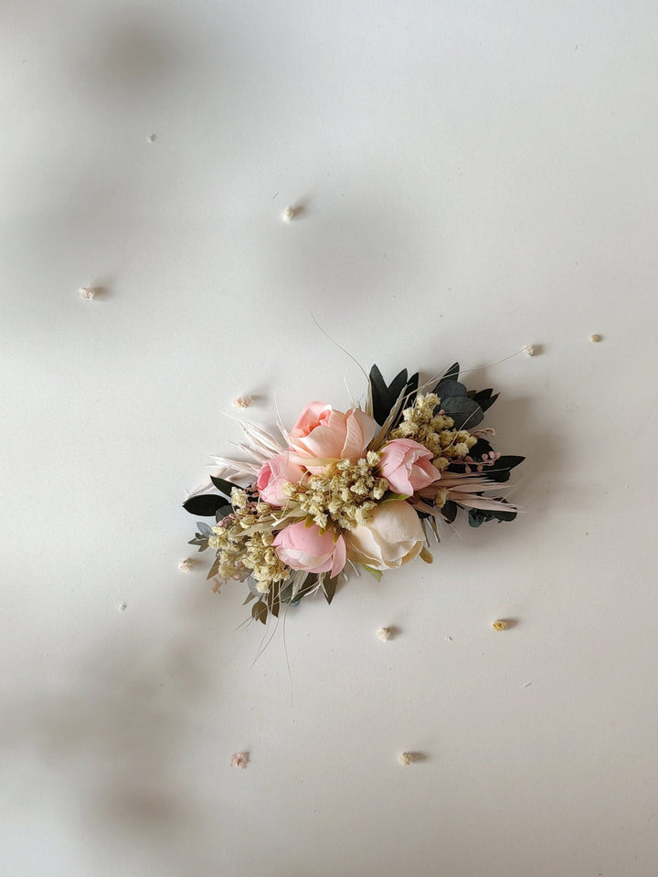 Blush Pink Peony Flower Hair Comb: Romantic Wedding Headpiece – handmade floral hair accessory by magaela