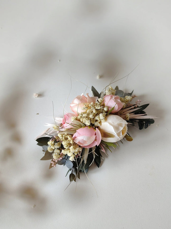 Blush Pink Peony Flower Hair Comb: Romantic Wedding Headpiece – handmade floral hair accessory by magaela