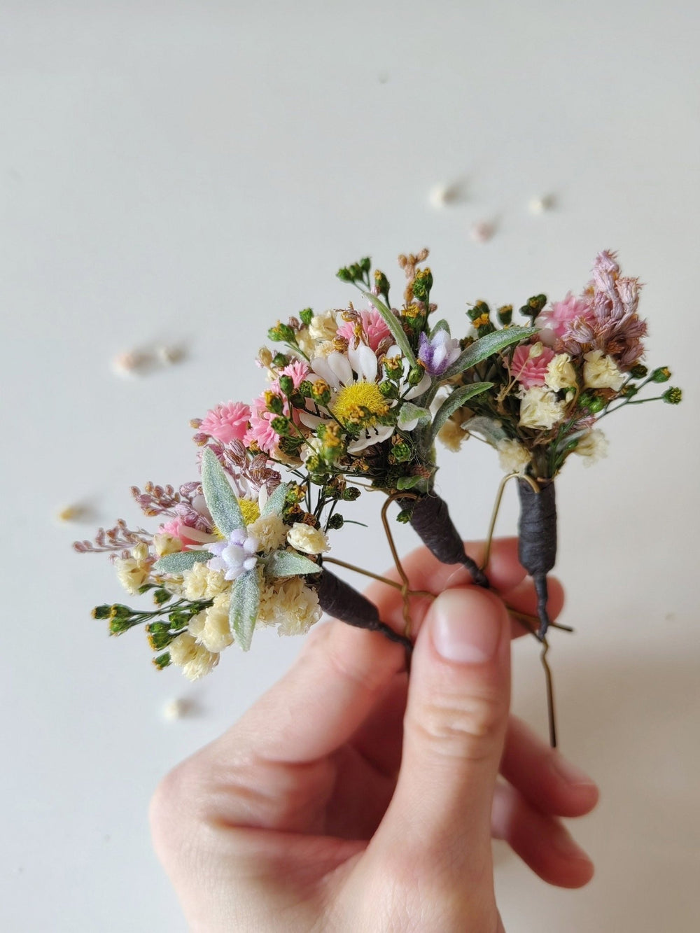 Meadow Daisy Hair Pins: Pastel Pink Floral Wedding Accessories – handmade floral hair accessory by magaela