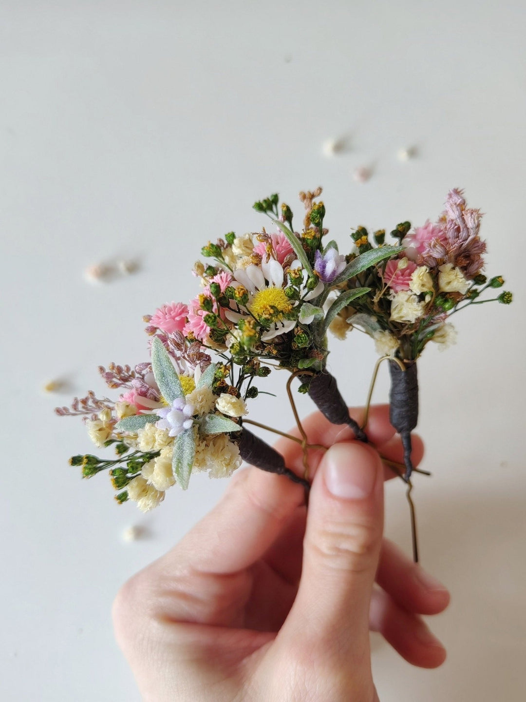 Meadow Daisy Hair Pins: Pastel Pink Floral Wedding Accessories – handmade floral hair accessory by magaela