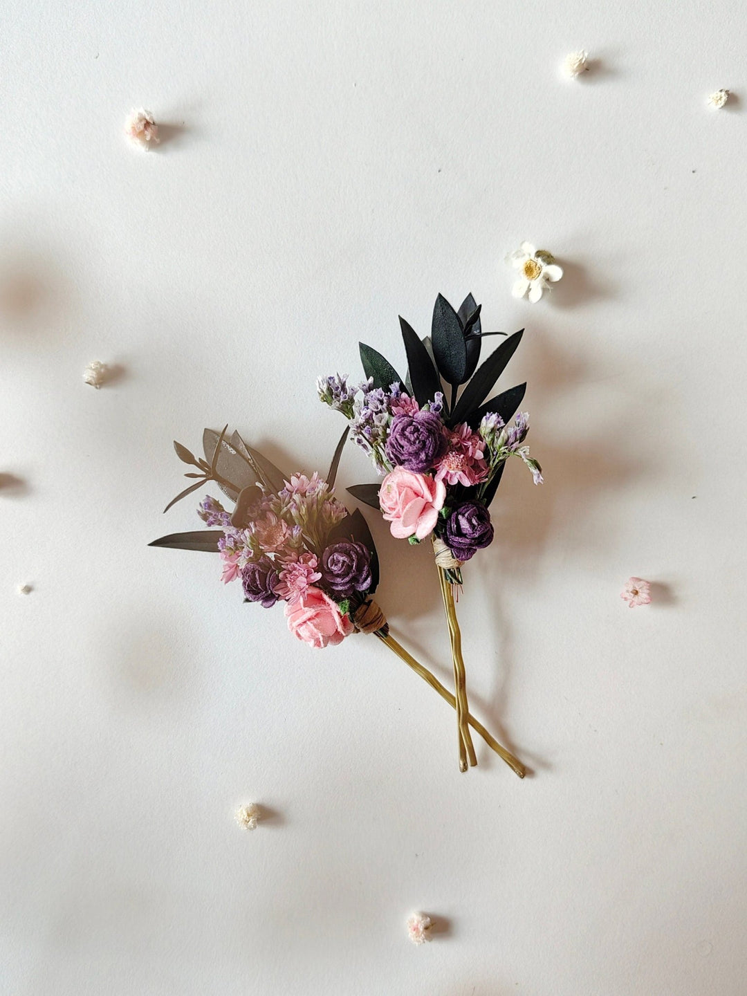 Purple Flower Hair Pins: Bridal Wedding Hair Accessories – handmade floral hair accessory by magaela