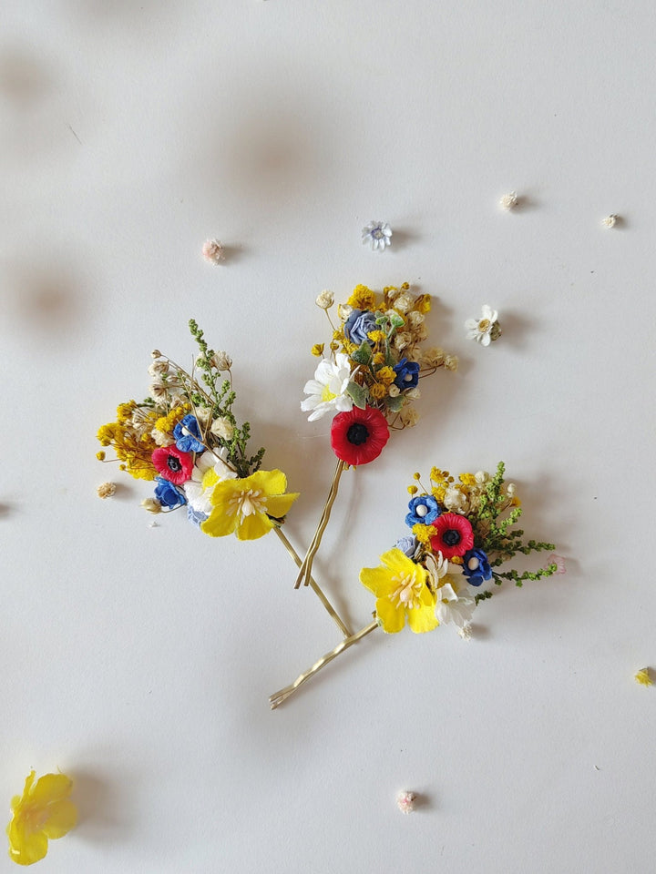 Folk Meadow Flower Hair Comb & Pins: Poppy Daisy Wedding Accessories – handmade floral hair accessory by magaela