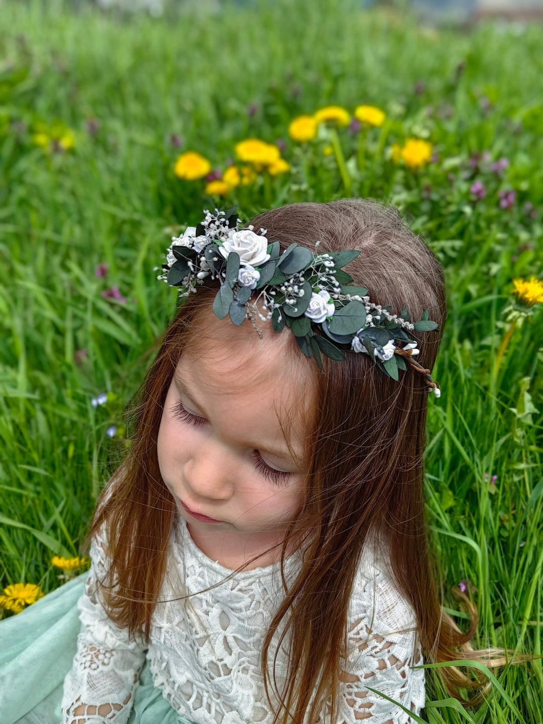 Mother's Day Matching set of hair wreaths for mum and daughter Greenery flower wreath Eucalyptus White roses Mom and daughter Family photo – handmade floral hair accessory by magaela