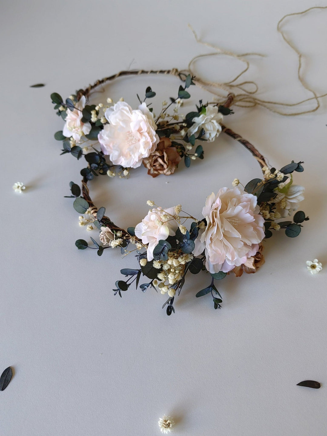 Mom and Daughter Boho Flower Crown Set: Rustic Wedding Hair Wreaths – handmade floral hair accessory by magaela