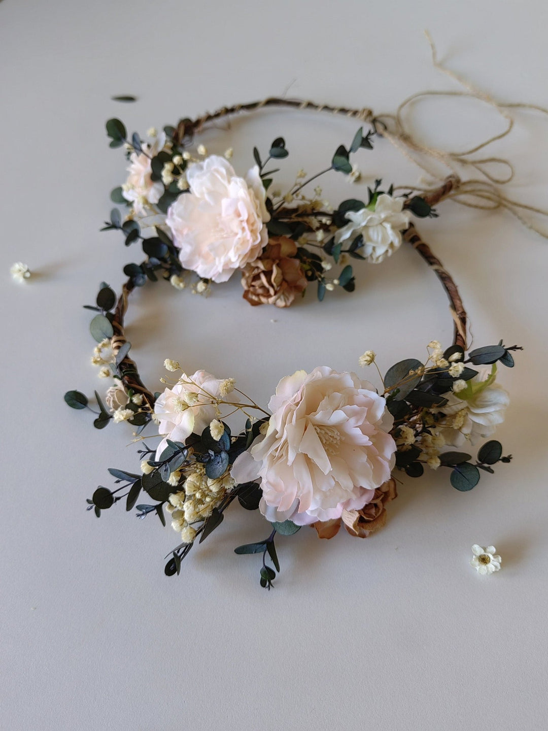 Mom and Daughter Boho Flower Crown Set: Rustic Wedding Hair Wreaths – handmade floral hair accessory by magaela