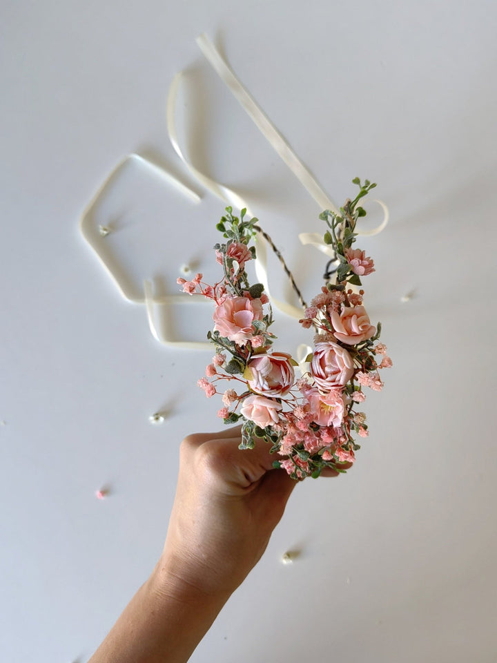 Pink Peony Flower Crown: Romantic Spring Wedding Hair Wreath – handmade floral hair accessory by magaela