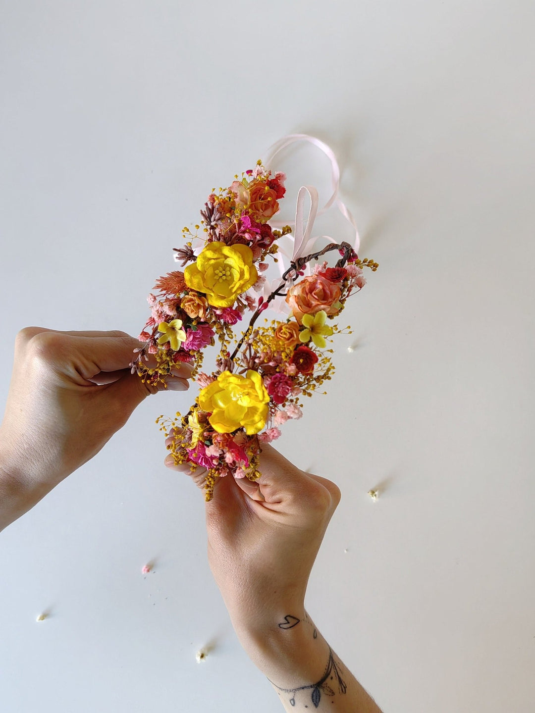 Floral Hair Wreath Set: Yellow & Pink Flower Crowns – handmade floral hair accessory by magaela